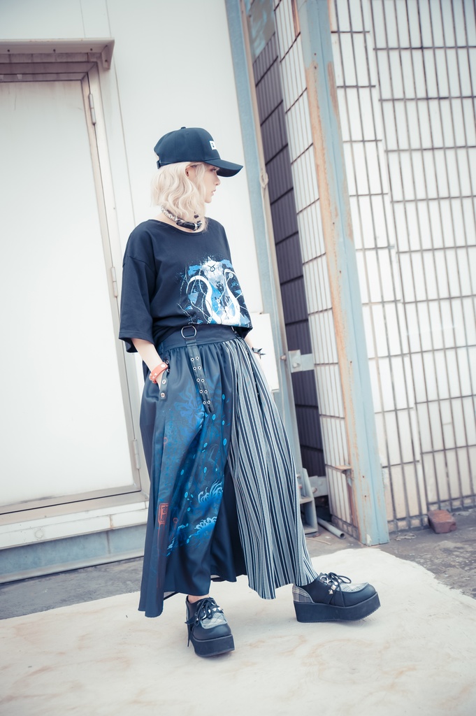 JillpunkオリジナルパンクKERA 曼珠沙華彼岸花大正浪漫浪人侍ドレープ袴ストライプ柄ワイドバギー剣道パンツズボン メンズ レディースV系秋葉系和風おしゃれCOSPLAYヴィジュアル系