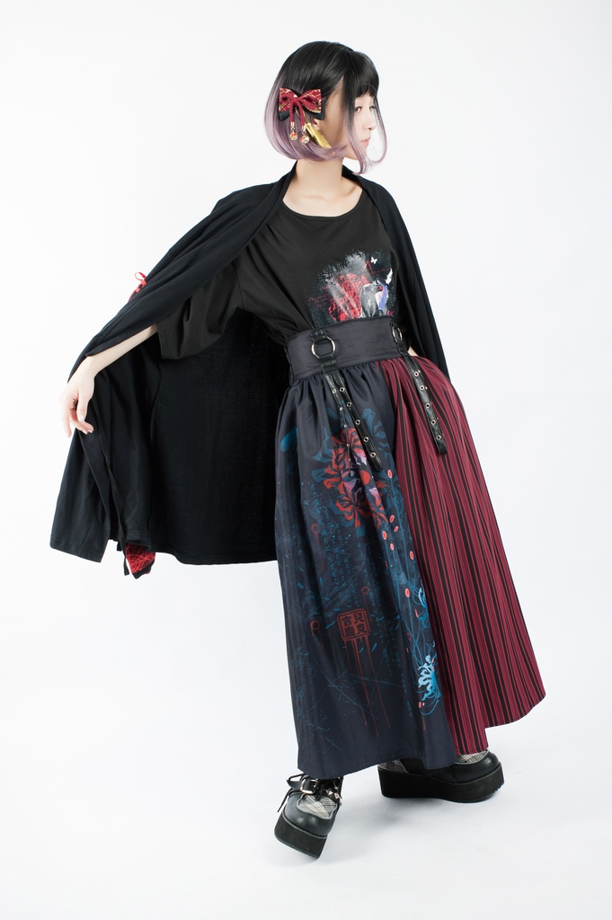 JillpunkオリジナルパンクKERA 曼珠沙華彼岸花大正浪漫浪人侍ドレープ袴ストライプ柄ワイドバギー剣道パンツズボン メンズ レディースV系秋葉系和風おしゃれCOSPLAYヴィジュアル系