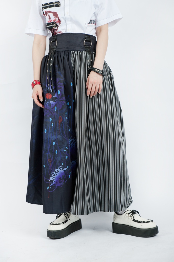 JillpunkオリジナルパンクKERA 曼珠沙華彼岸花大正浪漫浪人侍ドレープ袴ストライプ柄ワイドバギー剣道パンツズボン メンズ レディースV系秋葉系和風おしゃれCOSPLAYヴィジュアル系