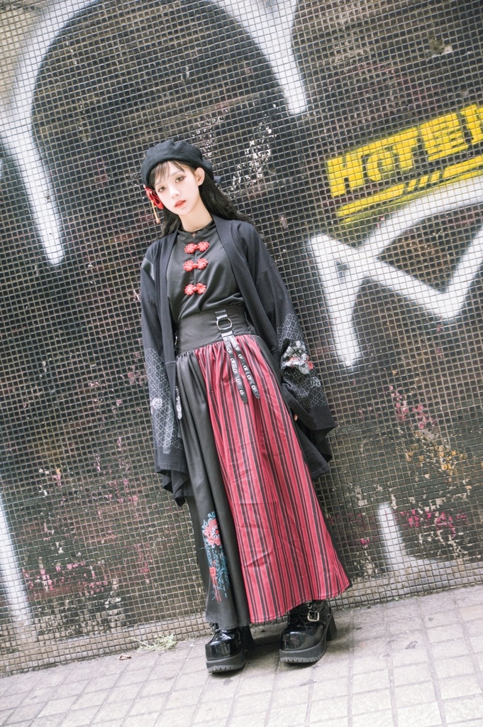 JillpunkオリジナルパンクKERA 曼珠沙華彼岸花大正浪漫浪人侍ドレープ袴ストライプ柄ワイドバギー剣道パンツズボン メンズ レディースV系秋葉系和風おしゃれCOSPLAYヴィジュアル系