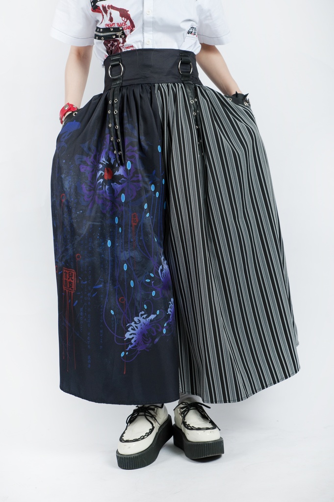 JillpunkオリジナルパンクKERA 曼珠沙華彼岸花大正浪漫浪人侍ドレープ袴ストライプ柄ワイドバギー剣道パンツズボン メンズ レディースV系秋葉系和風おしゃれCOSPLAYヴィジュアル系