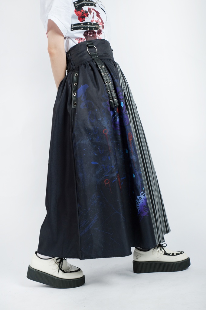 JillpunkオリジナルパンクKERA 曼珠沙華彼岸花大正浪漫浪人侍ドレープ袴ストライプ柄ワイドバギー剣道パンツズボン メンズ レディースV系秋葉系和風おしゃれCOSPLAYヴィジュアル系