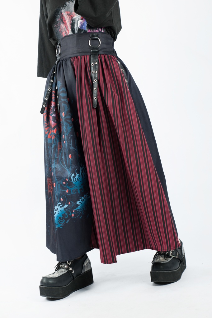 JillpunkオリジナルパンクKERA 曼珠沙華彼岸花大正浪漫浪人侍ドレープ袴ストライプ柄ワイドバギー剣道パンツズボン メンズ レディースV系秋葉系和風おしゃれCOSPLAYヴィジュアル系