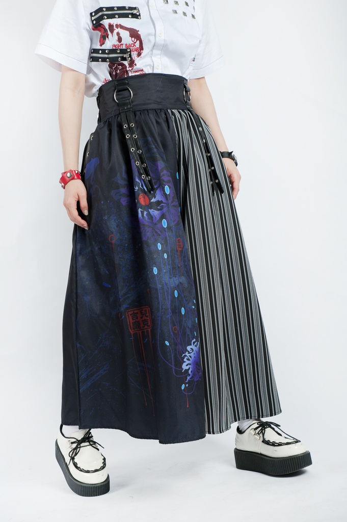 JillpunkオリジナルパンクKERA 曼珠沙華彼岸花大正浪漫浪人侍ドレープ袴ストライプ柄ワイドバギー剣道パンツズボン メンズ レディースV系秋葉系和風おしゃれCOSPLAYヴィジュアル系