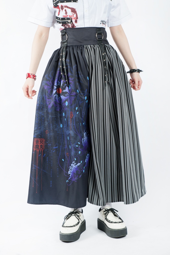 JillpunkオリジナルパンクKERA 曼珠沙華彼岸花大正浪漫浪人侍ドレープ袴ストライプ柄ワイドバギー剣道パンツズボン メンズ レディースV系秋葉系和風おしゃれCOSPLAYヴィジュアル系