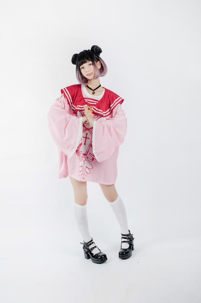 Jillpunkオリジナルメンヘラヤンデレ rinihimmeコラボ天使兎バニーガール冨貴結び付きチャイナ中華風肋骨スケルトンプリント長袖セーラー水兵服Tシャツカットソー 制服COSPLAYレディースV系 姫系森系ロリータ おしゃれ可愛い地雷系萌え