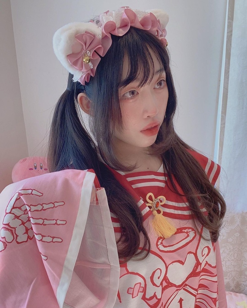 Jillpunkオリジナルメンヘラヤンデレ rinihimmeコラボ天使兎バニーガール冨貴結び付きチャイナ中華風肋骨スケルトンプリント長袖セーラー水兵服Tシャツカットソー 制服COSPLAYレディースV系 姫系森系ロリータ おしゃれ可愛い地雷系萌え