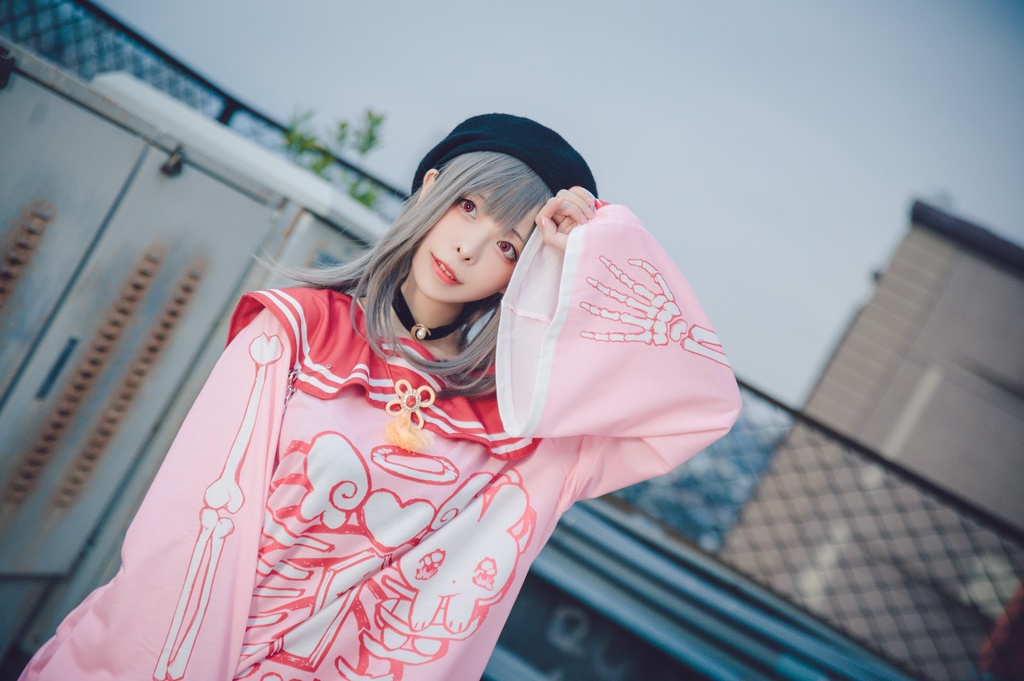 Jillpunkオリジナルメンヘラヤンデレ rinihimmeコラボ天使兎バニーガール冨貴結び付きチャイナ中華風肋骨スケルトンプリント長袖セーラー水兵服Tシャツカットソー 制服COSPLAYレディースV系 姫系森系ロリータ おしゃれ可愛い地雷系萌え