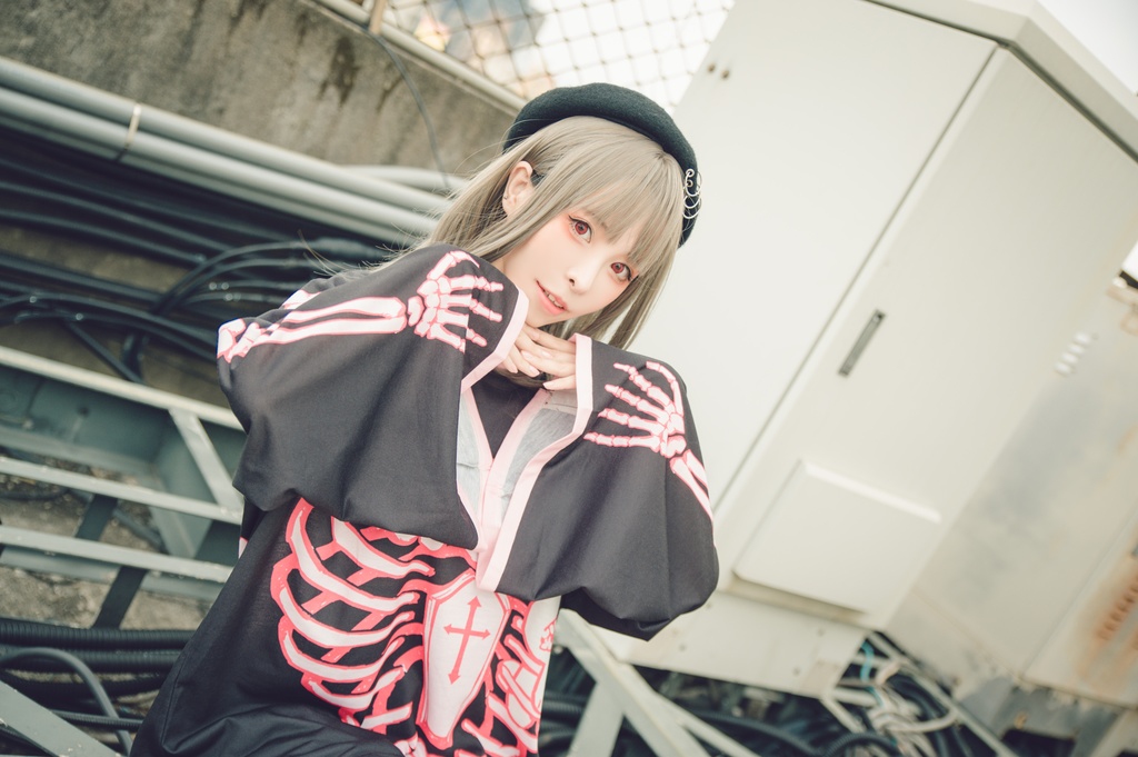 Jillpunkオリジナルメンヘラヤンデレ rinihimmeコラボ天使兎バニーガール冨貴結び付きチャイナ中華風肋骨スケルトンプリント長袖セーラー水兵服Tシャツカットソー 制服COSPLAYレディースV系 姫系森系ロリータ おしゃれ可愛い地雷系萌え