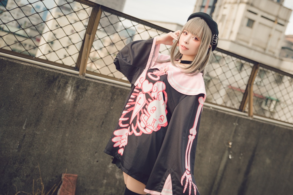 Jillpunkオリジナルメンヘラヤンデレ rinihimmeコラボ天使兎バニーガール冨貴結び付きチャイナ中華風肋骨スケルトンプリント長袖セーラー水兵服Tシャツカットソー 制服COSPLAYレディースV系 姫系森系ロリータ おしゃれ可愛い地雷系萌え