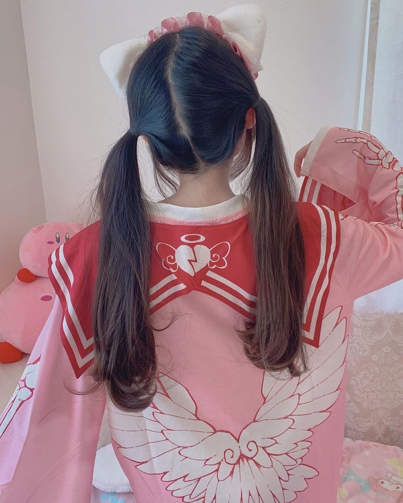 Jillpunkオリジナルメンヘラヤンデレ rinihimmeコラボ天使兎バニーガール冨貴結び付きチャイナ中華風肋骨スケルトンプリント長袖セーラー水兵服Tシャツカットソー 制服COSPLAYレディースV系 姫系森系ロリータ おしゃれ可愛い地雷系萌え