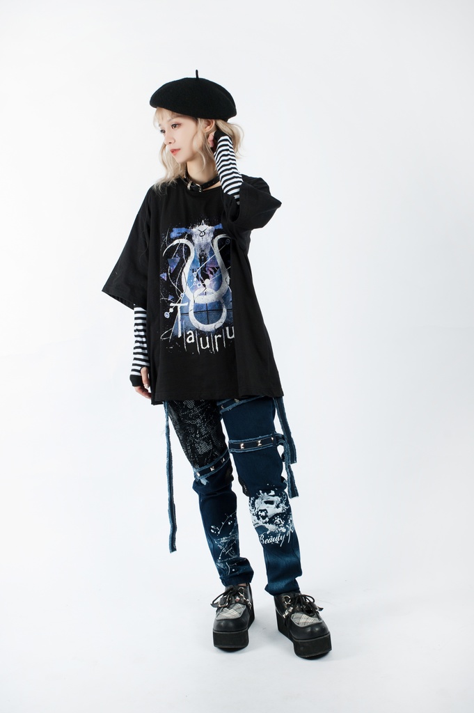 JillpunkオリジナルスタイルKERA 天の牡牛アストロラーベおうし座星座プリントゆったり半袖TシャツOversizeオーバーサイズ メンズ レディーズ おしゃれ男女兼用ファッション秋葉系カッコいい