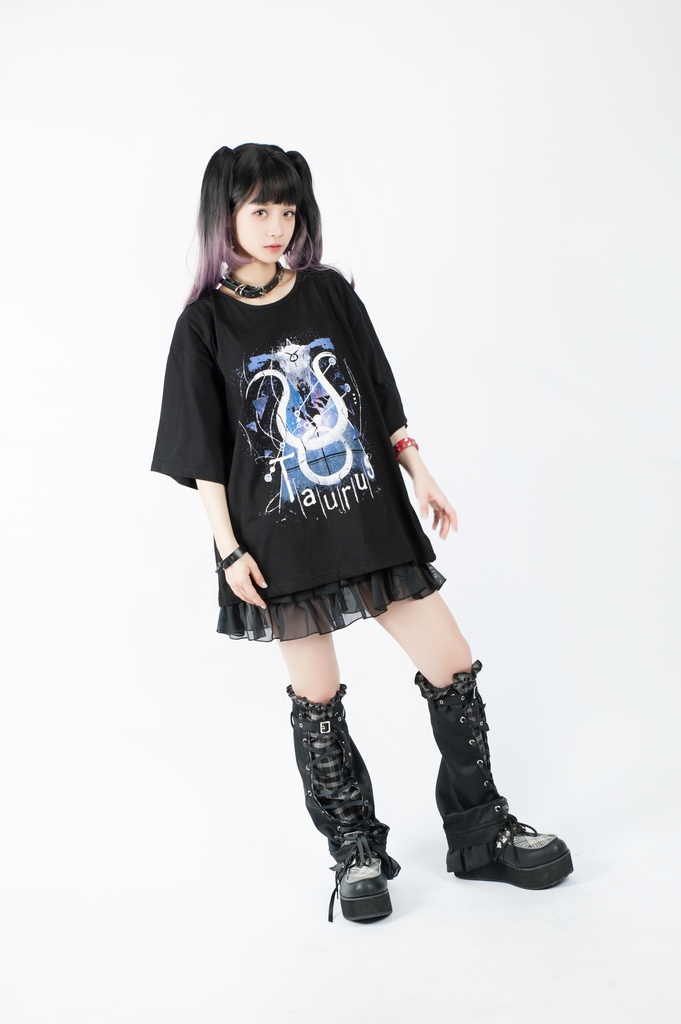 JillpunkオリジナルスタイルKERA 天の牡牛アストロラーベおうし座星座プリントゆったり半袖TシャツOversizeオーバーサイズ メンズ レディーズ おしゃれ男女兼用ファッション秋葉系カッコいい