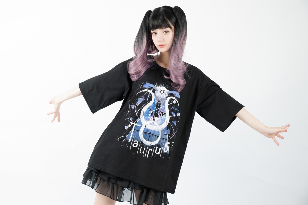 JillpunkオリジナルスタイルKERA 天の牡牛アストロラーベおうし座星座プリントゆったり半袖TシャツOversizeオーバーサイズ メンズ レディーズ おしゃれ男女兼用ファッション秋葉系カッコいい