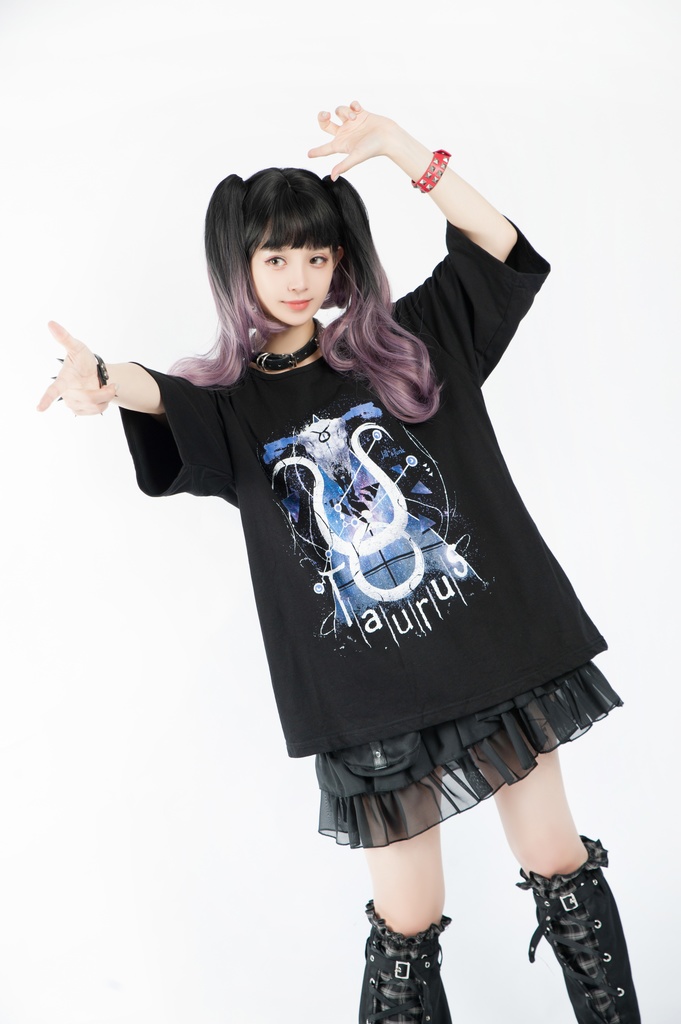 JillpunkオリジナルスタイルKERA 天の牡牛アストロラーベおうし座星座プリントゆったり半袖TシャツOversizeオーバーサイズ メンズ レディーズ おしゃれ男女兼用ファッション秋葉系カッコいい
