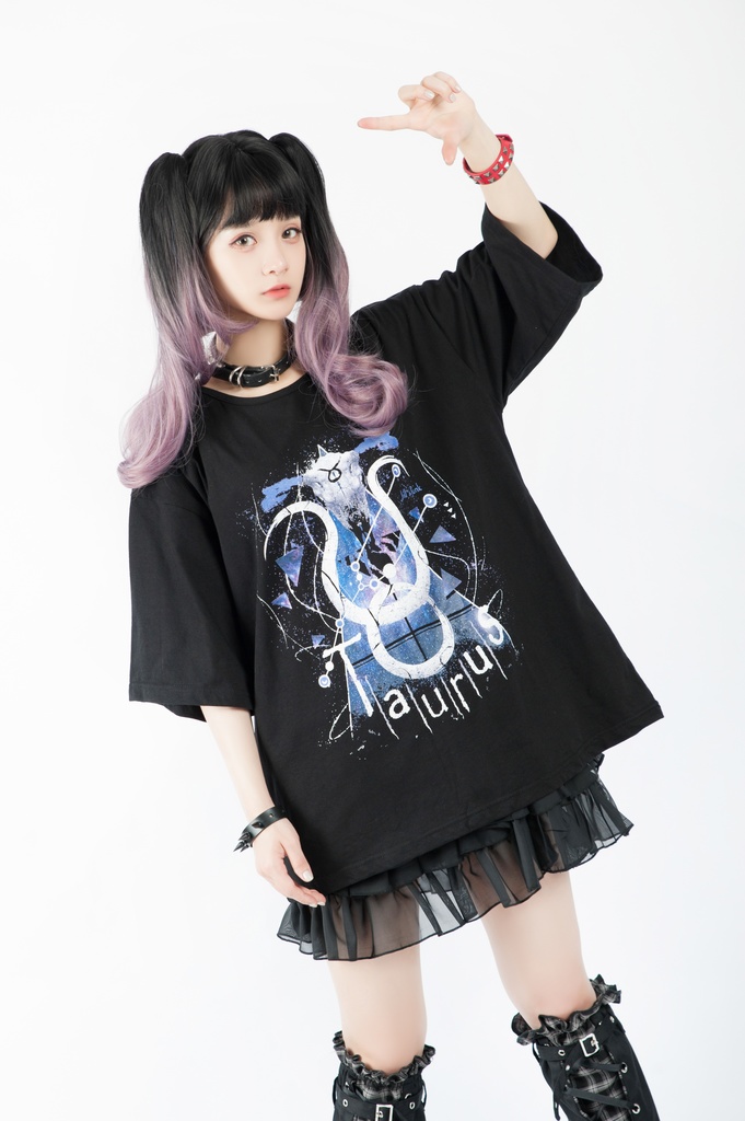 JillpunkオリジナルスタイルKERA 天の牡牛アストロラーベおうし座星座プリントゆったり半袖TシャツOversizeオーバーサイズ メンズ レディーズ おしゃれ男女兼用ファッション秋葉系カッコいい