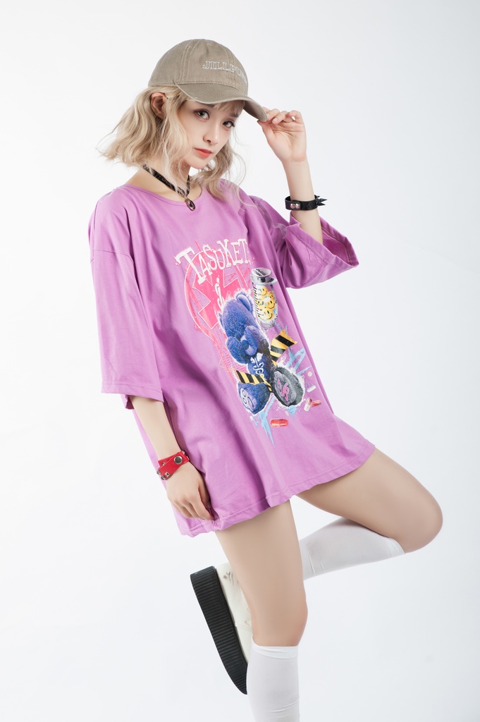 JillpunkオリジナルスタイルKERA 病みカワ快楽中毒熊ボス熊くまさんサイケデリックプリントゆったり半袖TシャツOversizeオーバーサイズ メンズ レディーズ おしゃれ男女兼用ファッション秋葉系可愛い萌え