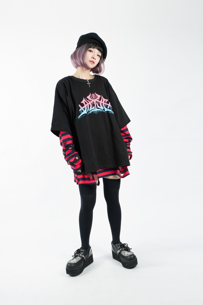 JillpunkオリジナルスタイルKERAパンク ロック失われた安息日ヘヴィメタル記号プリントゆったり半袖TシャツOversizeオーバーサイズ メンズ レディーズ おしゃれ男女兼用ファッション秋葉系カッコいい