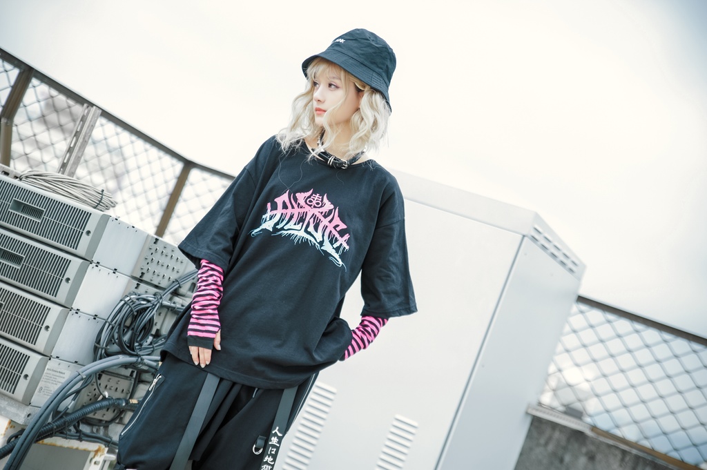 JillpunkオリジナルスタイルKERAパンク ロック失われた安息日ヘヴィメタル記号プリントゆったり半袖TシャツOversizeオーバーサイズ メンズ レディーズ おしゃれ男女兼用ファッション秋葉系カッコいい