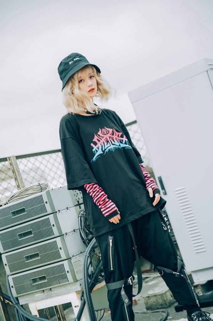 JillpunkオリジナルスタイルKERAパンク ロック失われた安息日ヘヴィメタル記号プリントゆったり半袖TシャツOversizeオーバーサイズ メンズ レディーズ おしゃれ男女兼用ファッション秋葉系カッコいい