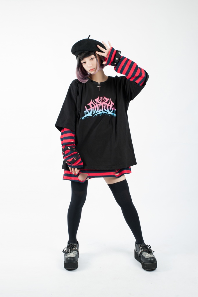 JillpunkオリジナルスタイルKERAパンク ロック失われた安息日ヘヴィメタル記号プリントゆったり半袖TシャツOversizeオーバーサイズ メンズ レディーズ おしゃれ男女兼用ファッション秋葉系カッコいい