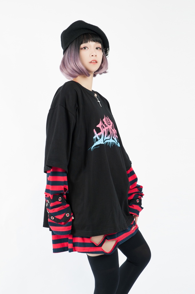 JillpunkオリジナルスタイルKERAパンク ロック失われた安息日ヘヴィメタル記号プリントゆったり半袖TシャツOversizeオーバーサイズ メンズ レディーズ おしゃれ男女兼用ファッション秋葉系カッコいい