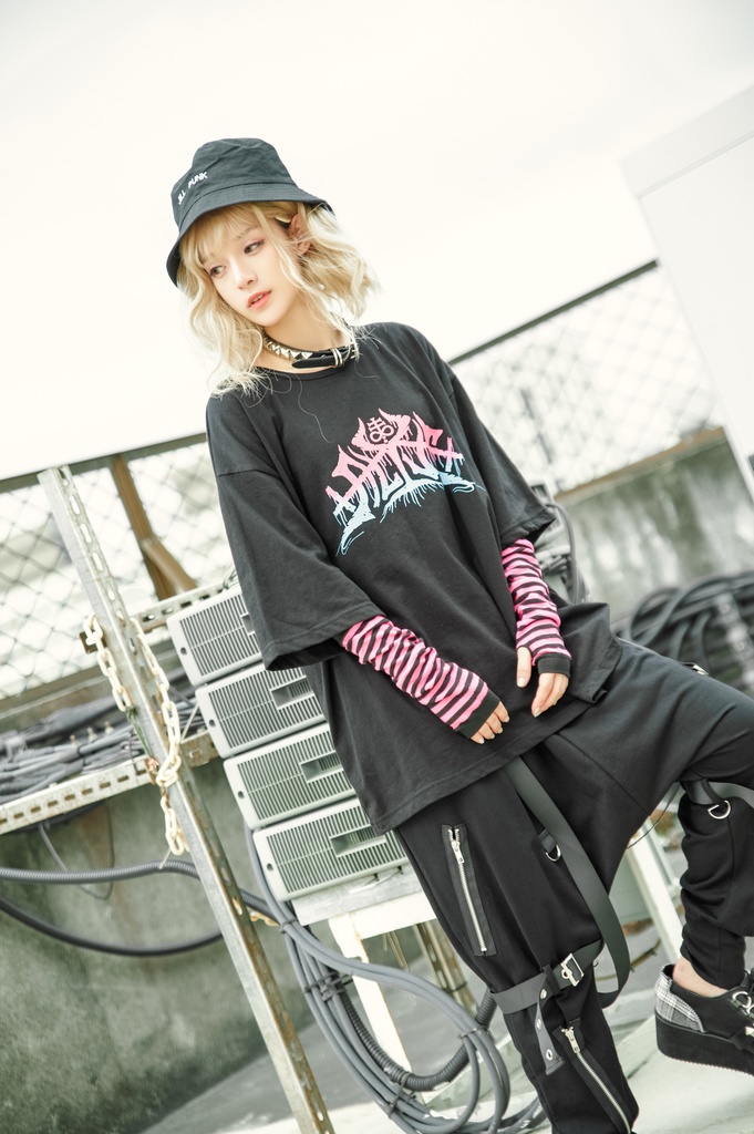 JillpunkオリジナルスタイルKERAパンク ロック失われた安息日ヘヴィメタル記号プリントゆったり半袖TシャツOversizeオーバーサイズ メンズ レディーズ おしゃれ男女兼用ファッション秋葉系カッコいい
