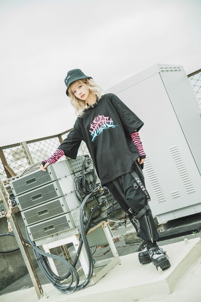 JillpunkオリジナルスタイルKERAパンク ロック失われた安息日ヘヴィメタル記号プリントゆったり半袖TシャツOversizeオーバーサイズ メンズ レディーズ おしゃれ男女兼用ファッション秋葉系カッコいい