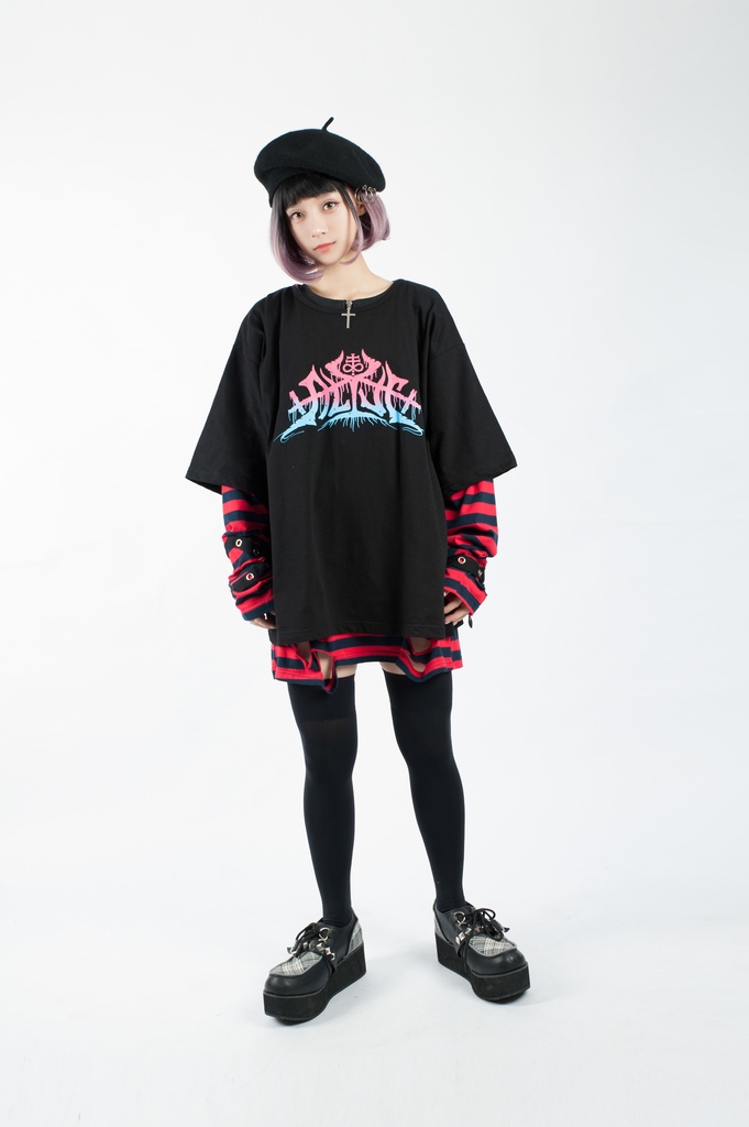 JillpunkオリジナルスタイルKERAパンク ロック失われた安息日ヘヴィメタル記号プリントゆったり半袖TシャツOversizeオーバーサイズ メンズ レディーズ おしゃれ男女兼用ファッション秋葉系カッコいい