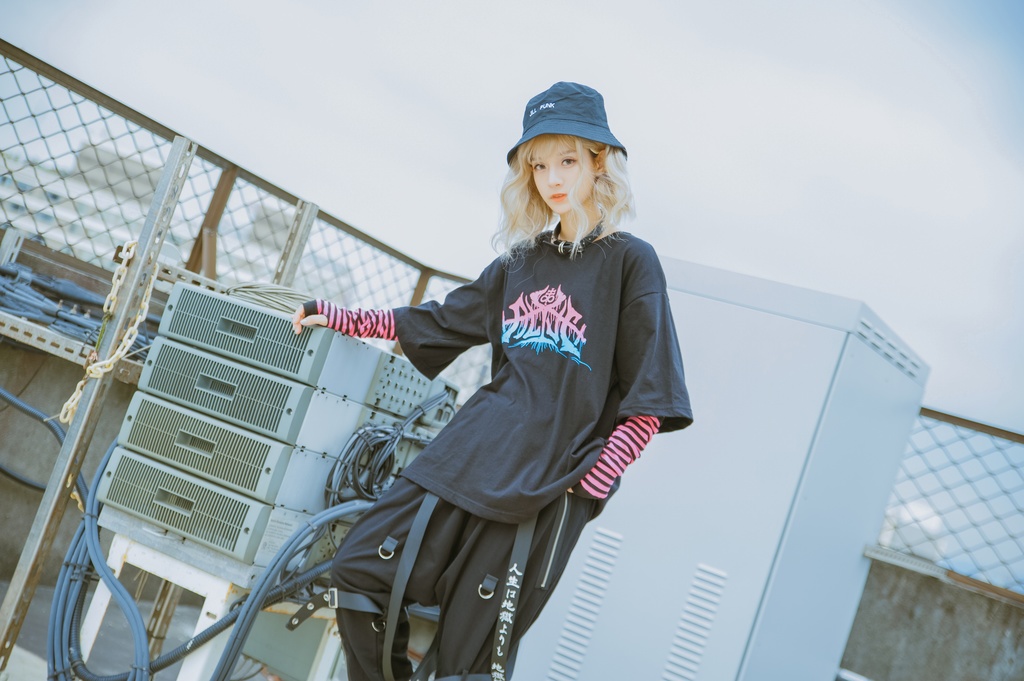 JillpunkオリジナルスタイルKERAパンク ロック失われた安息日ヘヴィメタル記号プリントゆったり半袖TシャツOversizeオーバーサイズ メンズ レディーズ おしゃれ男女兼用ファッション秋葉系カッコいい