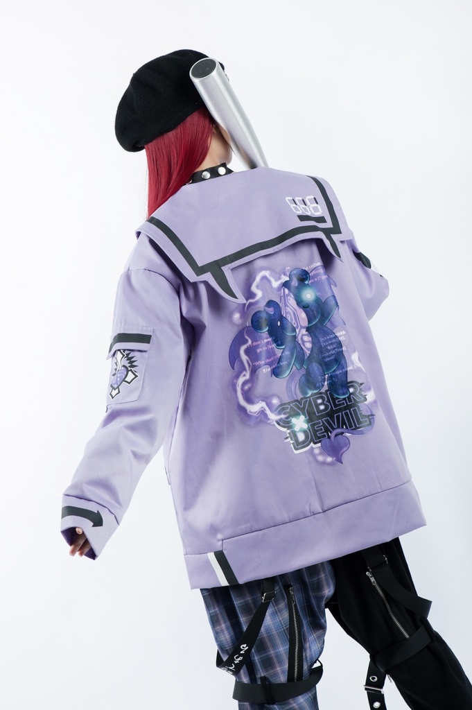 Jillpunkオリジナルお宅アニメ二次コン台湾刺青師青赤コラボeスポーツ サイバーデビルCYBERDEVILセーラーカラー装着帯ゆったりワークジャケット ユニーセックスメンズ レディー V系 おしゃれ大きいサイズ男女兼用ファッション秋葉系地雷系カッコいい