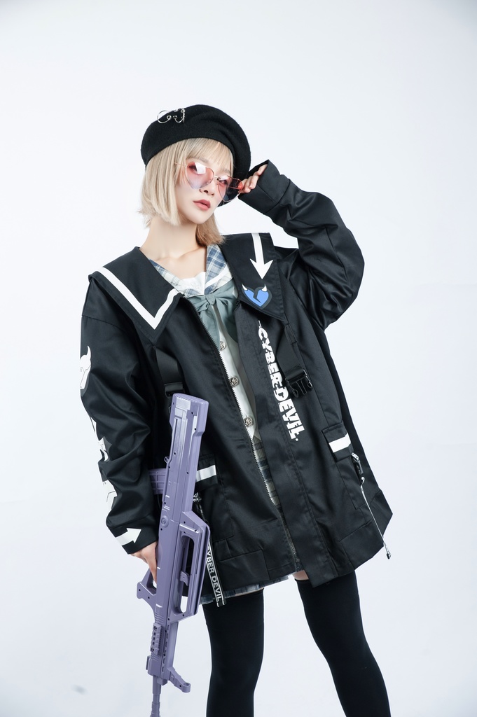 Jillpunkオリジナルお宅アニメ二次コン台湾刺青師青赤コラボeスポーツ サイバーデビルCYBERDEVILセーラーカラー装着帯ゆったりワークジャケット ユニーセックスメンズ レディー V系 おしゃれ大きいサイズ男女兼用ファッション秋葉系地雷系カッコいい