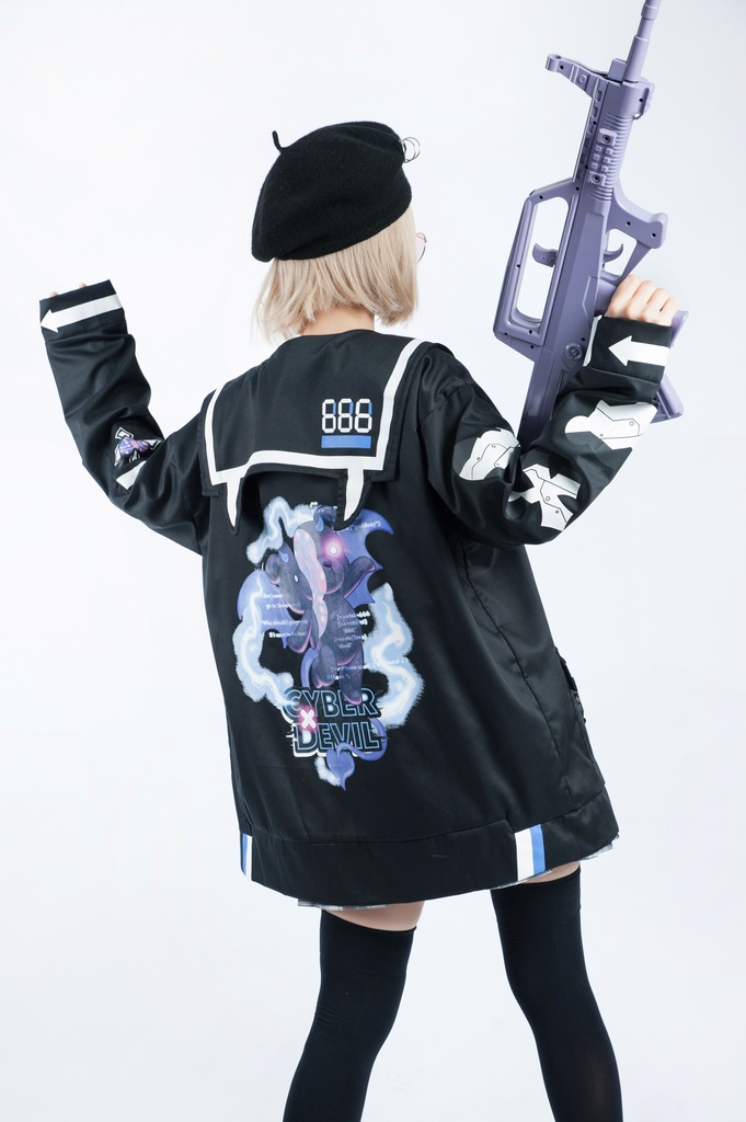 Jillpunkオリジナルお宅アニメ二次コン台湾刺青師青赤コラボeスポーツ サイバーデビルCYBERDEVILセーラーカラー装着帯ゆったりワークジャケット ユニーセックスメンズ レディー V系 おしゃれ大きいサイズ男女兼用ファッション秋葉系地雷系カッコいい