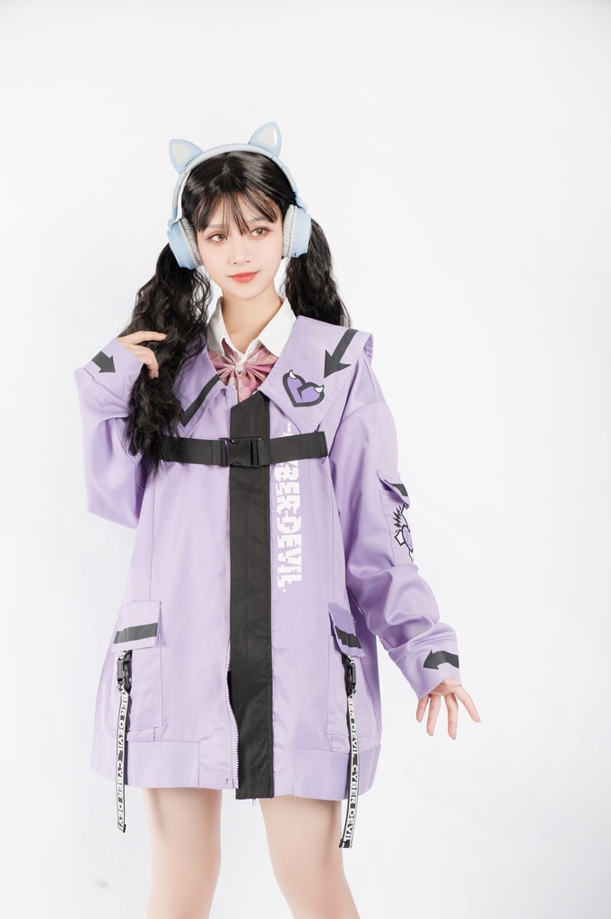 Jillpunkオリジナルお宅アニメ二次コン台湾刺青師青赤コラボeスポーツ サイバーデビルCYBERDEVILセーラーカラー装着帯ゆったりワークジャケット ユニーセックスメンズ レディー V系 おしゃれ大きいサイズ男女兼用ファッション秋葉系地雷系カッコいい