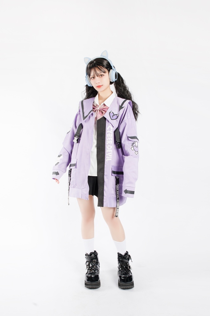 Jillpunkオリジナルお宅アニメ二次コン台湾刺青師青赤コラボeスポーツ サイバーデビルCYBERDEVILセーラーカラー装着帯ゆったりワークジャケット ユニーセックスメンズ レディー V系 おしゃれ大きいサイズ男女兼用ファッション秋葉系地雷系カッコいい