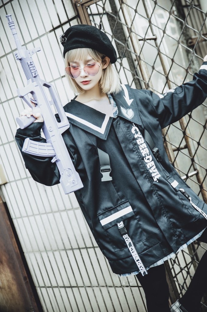 Jillpunkオリジナルお宅アニメ二次コン台湾刺青師青赤コラボeスポーツ サイバーデビルCYBERDEVILセーラーカラー装着帯ゆったりワークジャケット ユニーセックスメンズ レディー V系 おしゃれ大きいサイズ男女兼用ファッション秋葉系地雷系カッコいい