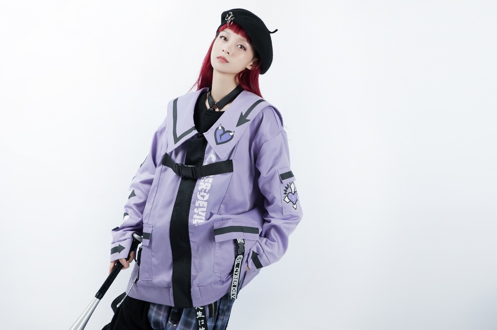 Jillpunkオリジナルお宅アニメ二次コン台湾刺青師青赤コラボeスポーツ サイバーデビルCYBERDEVILセーラーカラー装着帯ゆったりワークジャケット ユニーセックスメンズ レディー V系 おしゃれ大きいサイズ男女兼用ファッション秋葉系地雷系カッコいい