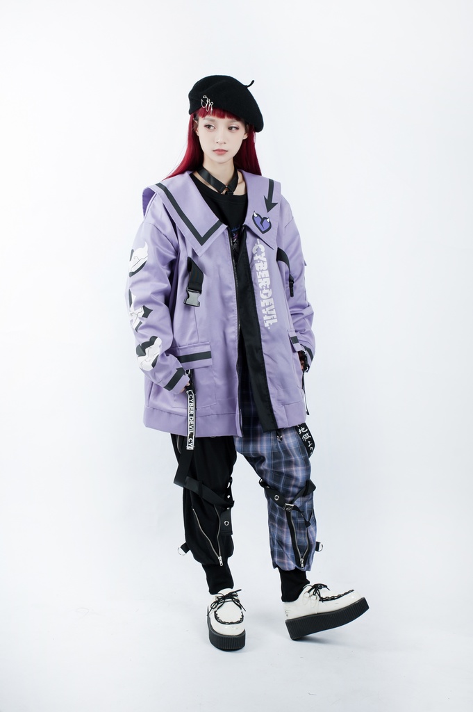 Jillpunkオリジナルお宅アニメ二次コン台湾刺青師青赤コラボeスポーツ サイバーデビルCYBERDEVILセーラーカラー装着帯ゆったりワークジャケット ユニーセックスメンズ レディー V系 おしゃれ大きいサイズ男女兼用ファッション秋葉系地雷系カッコいい