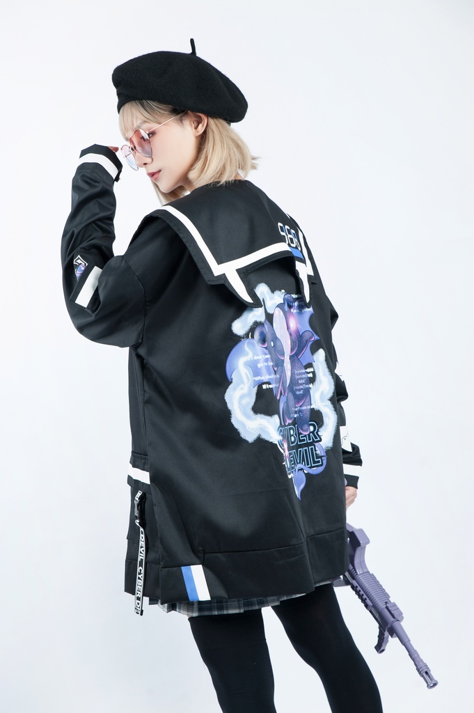 Jillpunkオリジナルお宅アニメ二次コン台湾刺青師青赤コラボeスポーツ サイバーデビルCYBERDEVILセーラーカラー装着帯ゆったりワークジャケット ユニーセックスメンズ レディー V系 おしゃれ大きいサイズ男女兼用ファッション秋葉系地雷系カッコいい