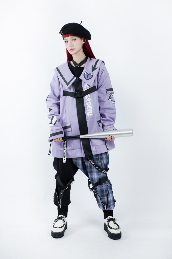 Jillpunkオリジナルお宅アニメ二次コン台湾刺青師青赤コラボeスポーツ サイバーデビルCYBERDEVILセーラーカラー装着帯ゆったりワークジャケット ユニーセックスメンズ レディー V系 おしゃれ大きいサイズ男女兼用ファッション秋葉系地雷系カッコいい