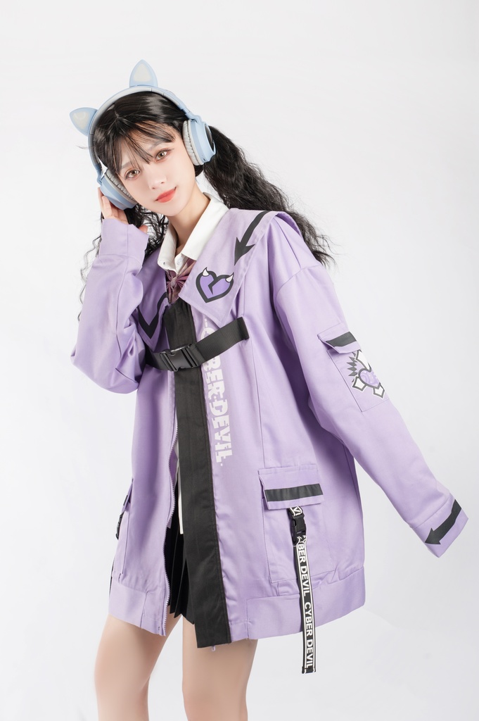 Jillpunkオリジナルお宅アニメ二次コン台湾刺青師青赤コラボeスポーツ サイバーデビルCYBERDEVILセーラーカラー装着帯ゆったりワークジャケット ユニーセックスメンズ レディー V系 おしゃれ大きいサイズ男女兼用ファッション秋葉系地雷系カッコいい