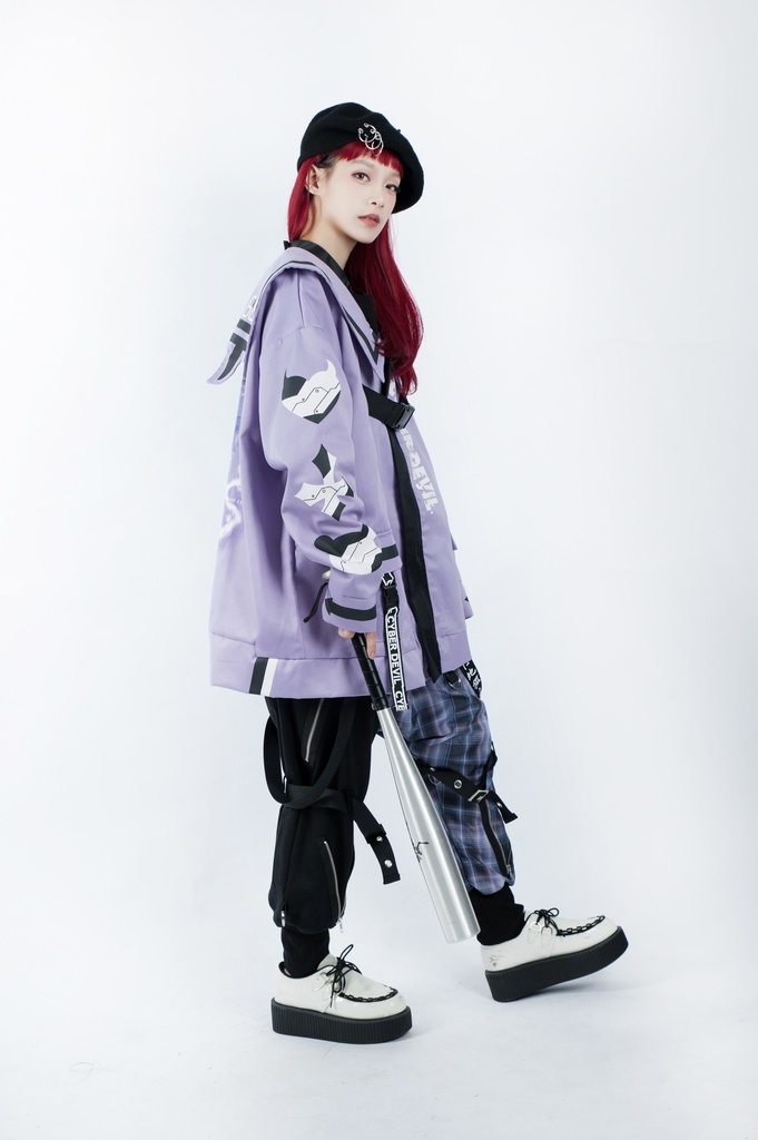 Jillpunkオリジナルお宅アニメ二次コン台湾刺青師青赤コラボeスポーツ サイバーデビルCYBERDEVILセーラーカラー装着帯ゆったりワークジャケット ユニーセックスメンズ レディー V系 おしゃれ大きいサイズ男女兼用ファッション秋葉系地雷系カッコいい