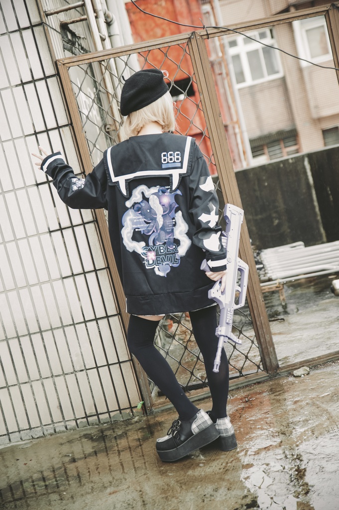 Jillpunkオリジナルお宅アニメ二次コン台湾刺青師青赤コラボeスポーツ サイバーデビルCYBERDEVILセーラーカラー装着帯ゆったりワークジャケット ユニーセックスメンズ レディー V系 おしゃれ大きいサイズ男女兼用ファッション秋葉系地雷系カッコいい