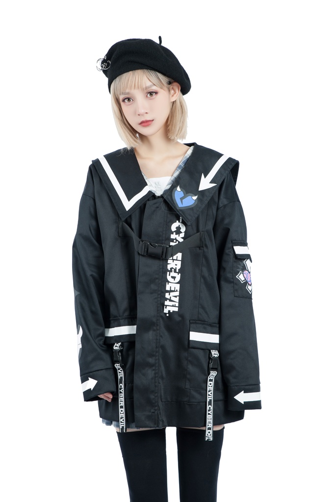 Jillpunkオリジナルお宅アニメ二次コン台湾刺青師青赤コラボeスポーツ サイバーデビルCYBERDEVILセーラーカラー装着帯ゆったりワークジャケット ユニーセックスメンズ レディー V系 おしゃれ大きいサイズ男女兼用ファッション秋葉系地雷系カッコいい