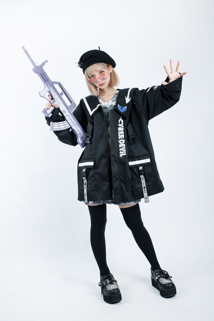 Jillpunkオリジナルお宅アニメ二次コン台湾刺青師青赤コラボeスポーツ サイバーデビルCYBERDEVILセーラーカラー装着帯ゆったりワークジャケット ユニーセックスメンズ レディー V系 おしゃれ大きいサイズ男女兼用ファッション秋葉系地雷系カッコいい