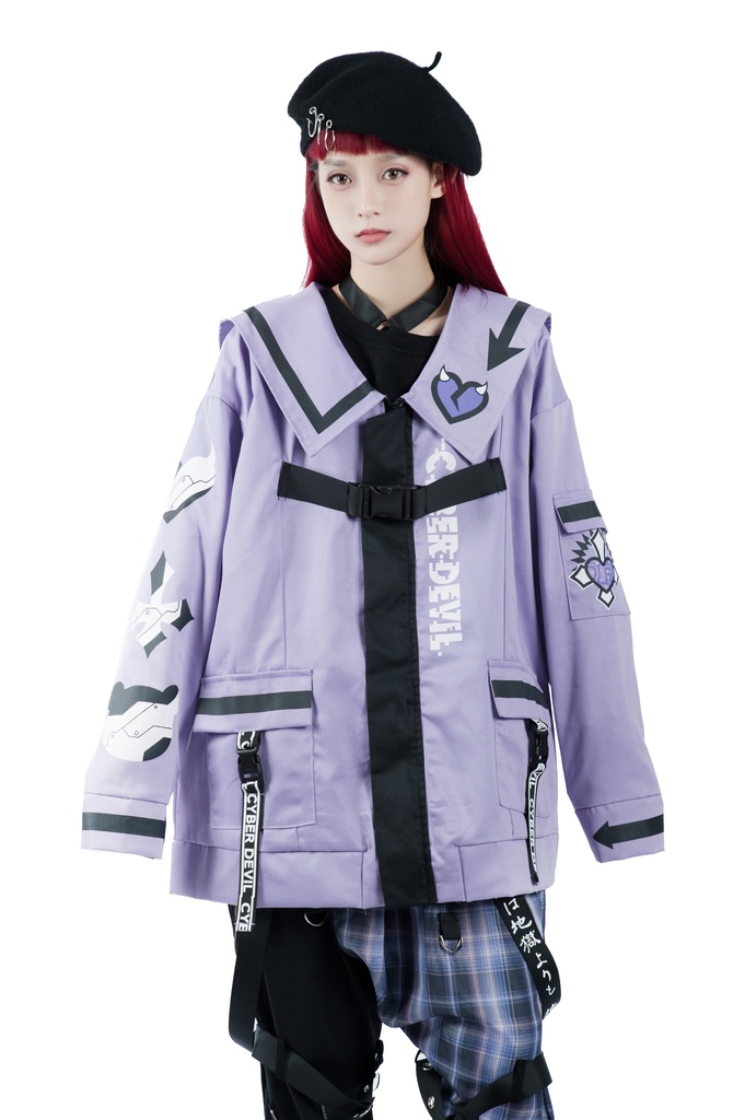 Jillpunkオリジナルお宅アニメ二次コン台湾刺青師青赤コラボeスポーツ サイバーデビルCYBERDEVILセーラーカラー装着帯ゆったりワークジャケット ユニーセックスメンズ レディー V系 おしゃれ大きいサイズ男女兼用ファッション秋葉系地雷系カッコいい