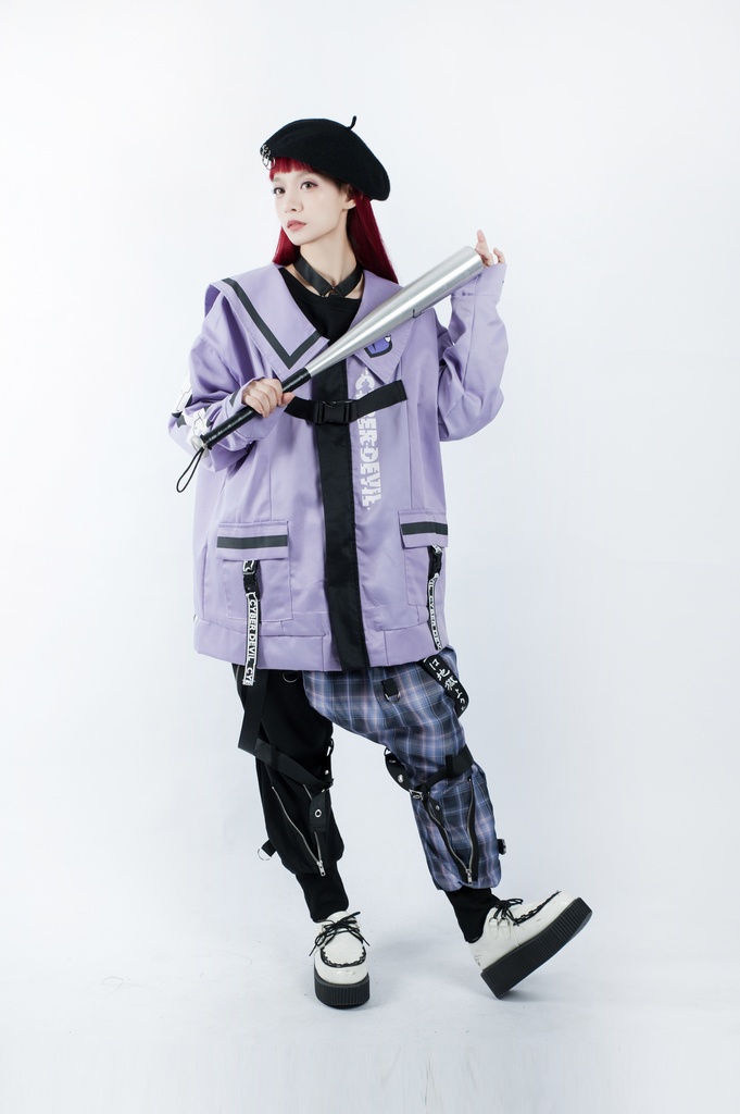 Jillpunkオリジナルお宅アニメ二次コン台湾刺青師青赤コラボeスポーツ サイバーデビルCYBERDEVILセーラーカラー装着帯ゆったりワークジャケット ユニーセックスメンズ レディー V系 おしゃれ大きいサイズ男女兼用ファッション秋葉系地雷系カッコいい