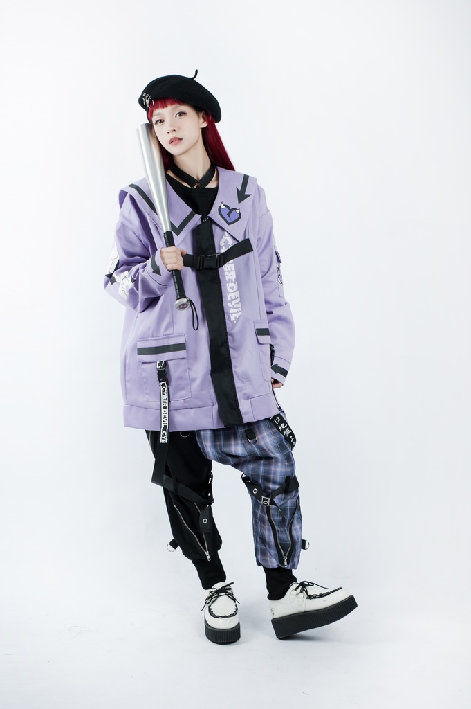 Jillpunkオリジナルお宅アニメ二次コン台湾刺青師青赤コラボeスポーツ サイバーデビルCYBERDEVILセーラーカラー装着帯ゆったりワークジャケット ユニーセックスメンズ レディー V系 おしゃれ大きいサイズ男女兼用ファッション秋葉系地雷系カッコいい