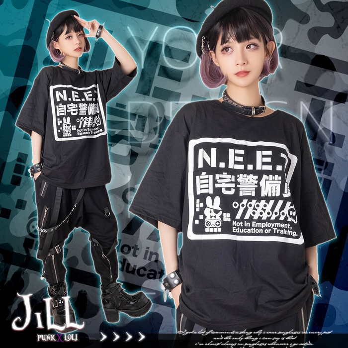 Jillpunkアニメ お宅 機動警察 NEET自宅警備隊プリント ゆったり半袖 Tシャツ Oversizeオーバーサイズ オリジナル メンズ レディーズ おしゃれ 男女兼用 ファッション 秋葉系 カッコいい