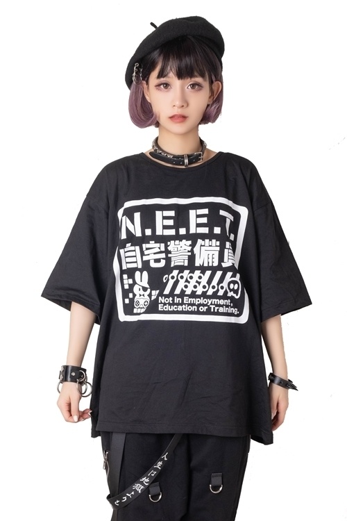 Jillpunkアニメ お宅 機動警察 NEET自宅警備隊プリント ゆったり半袖 Tシャツ Oversizeオーバーサイズ オリジナル メンズ レディーズ おしゃれ 男女兼用 ファッション 秋葉系 カッコいい